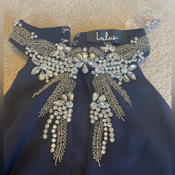 Alluring Evening Navy Blue Beaded Bodycon Dress. NWT. Size XS. - Picture 9 of 11